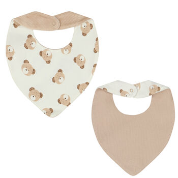 Ivory and Beige Teddy Bear Bibs ( 2 - Pack )